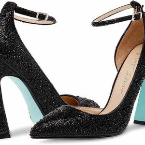 Betsey Johnson Black Glittery Ankle Strap Heels